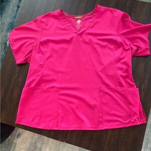 Healing Hands Hot Pink V-Neck Short Sleeve Scrub Top